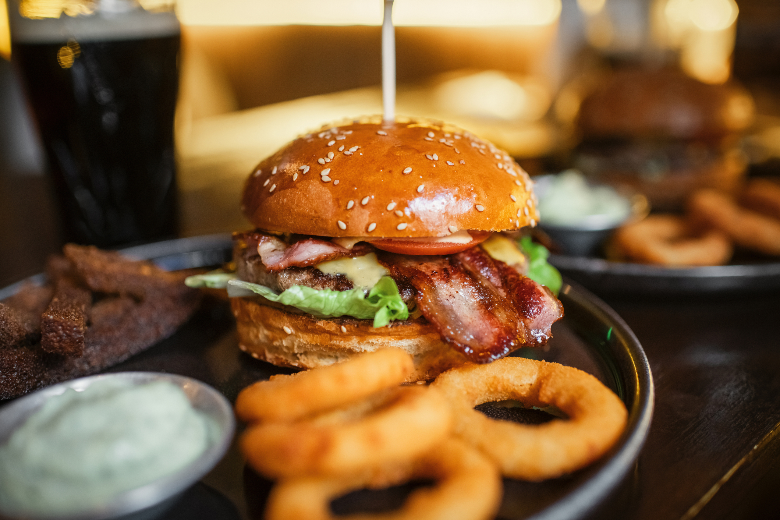 Delicious cheeseburger in a cafe